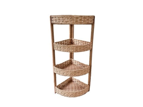 Top-tier Triangle Paper Rope 4-Tier Corner Organizer with Wood Frame